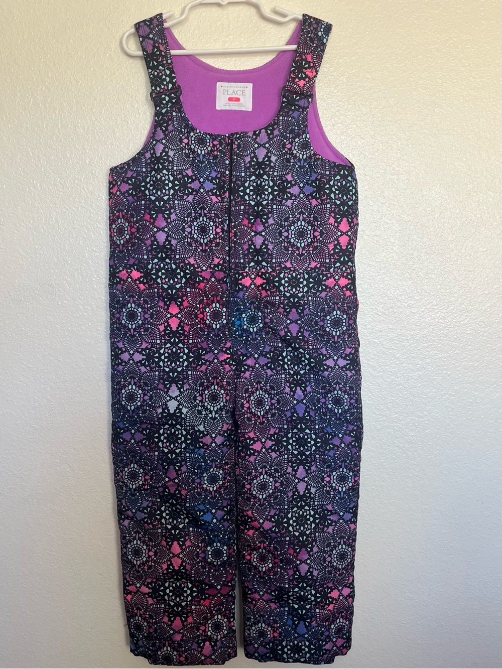 The Children's Place Purple & Pink Geo-Print Sleeveless Snow Bib Overalls 5T